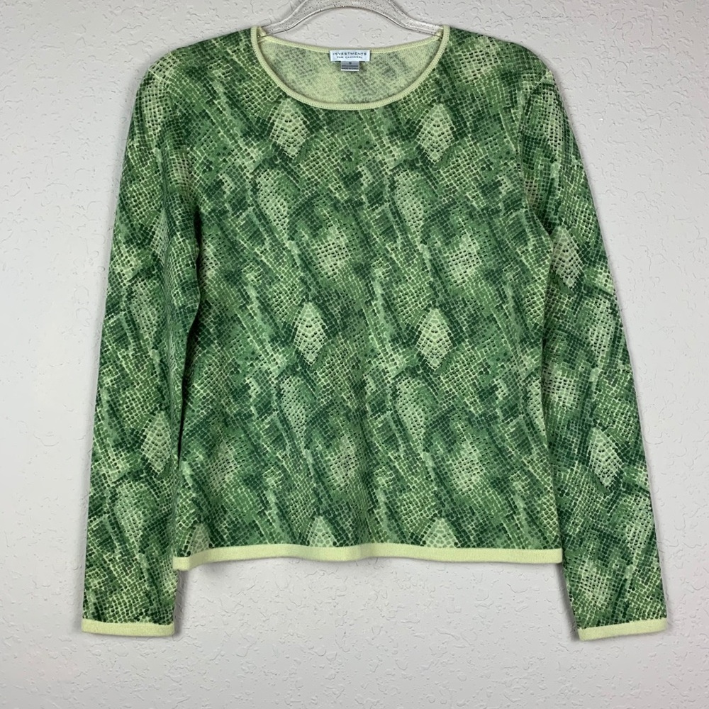 Investments Fine Cashmere Green Snake Print Top